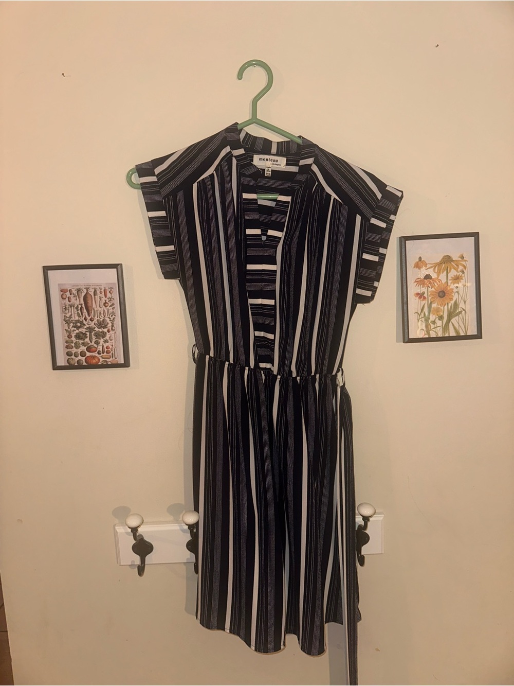 Monteau Black & White Striped Short Sleeve Midi Dress